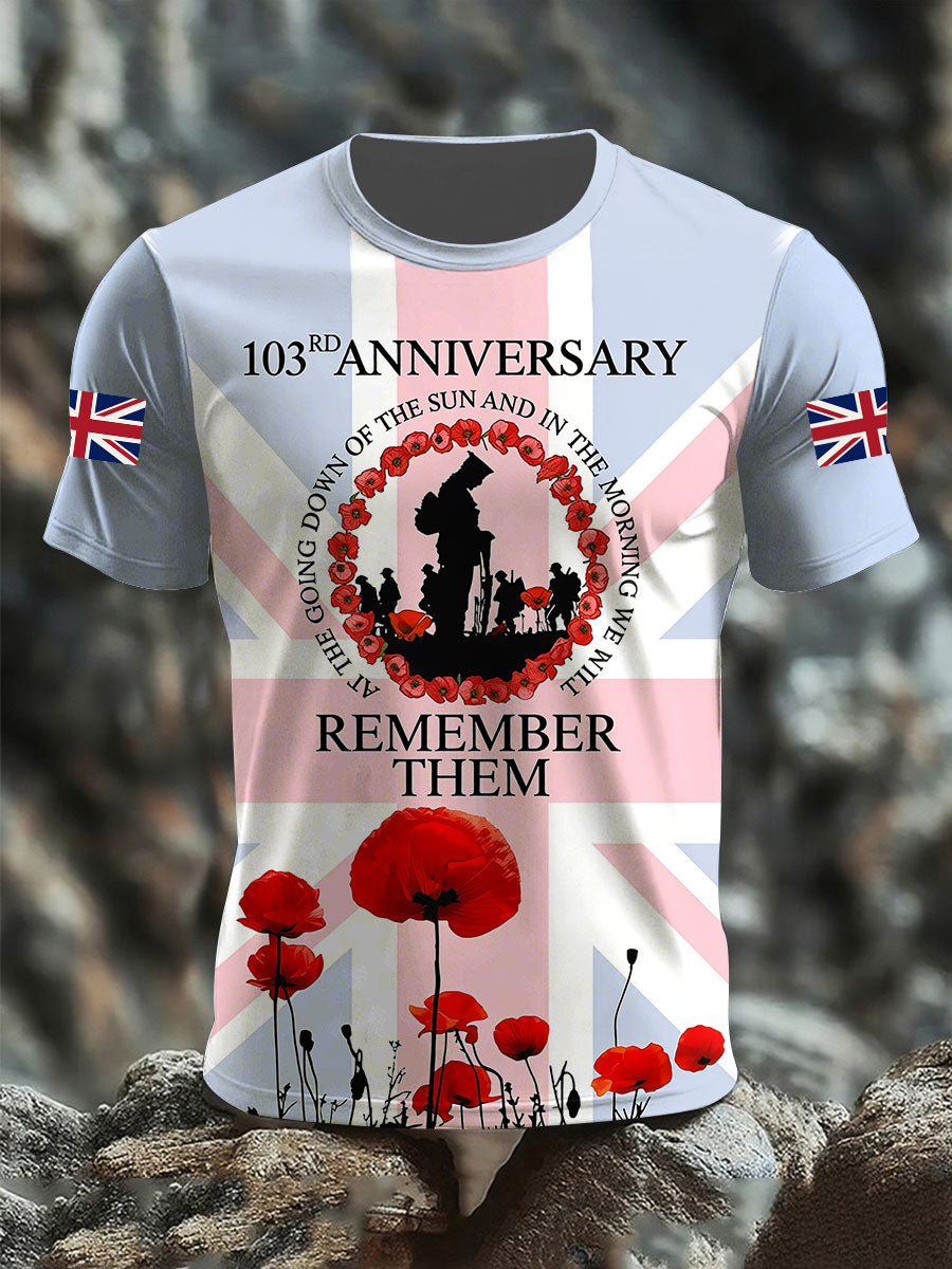 Herren-T-Shirt mit dem Aufdruck „Lest We Forget“ (Kurzarm)