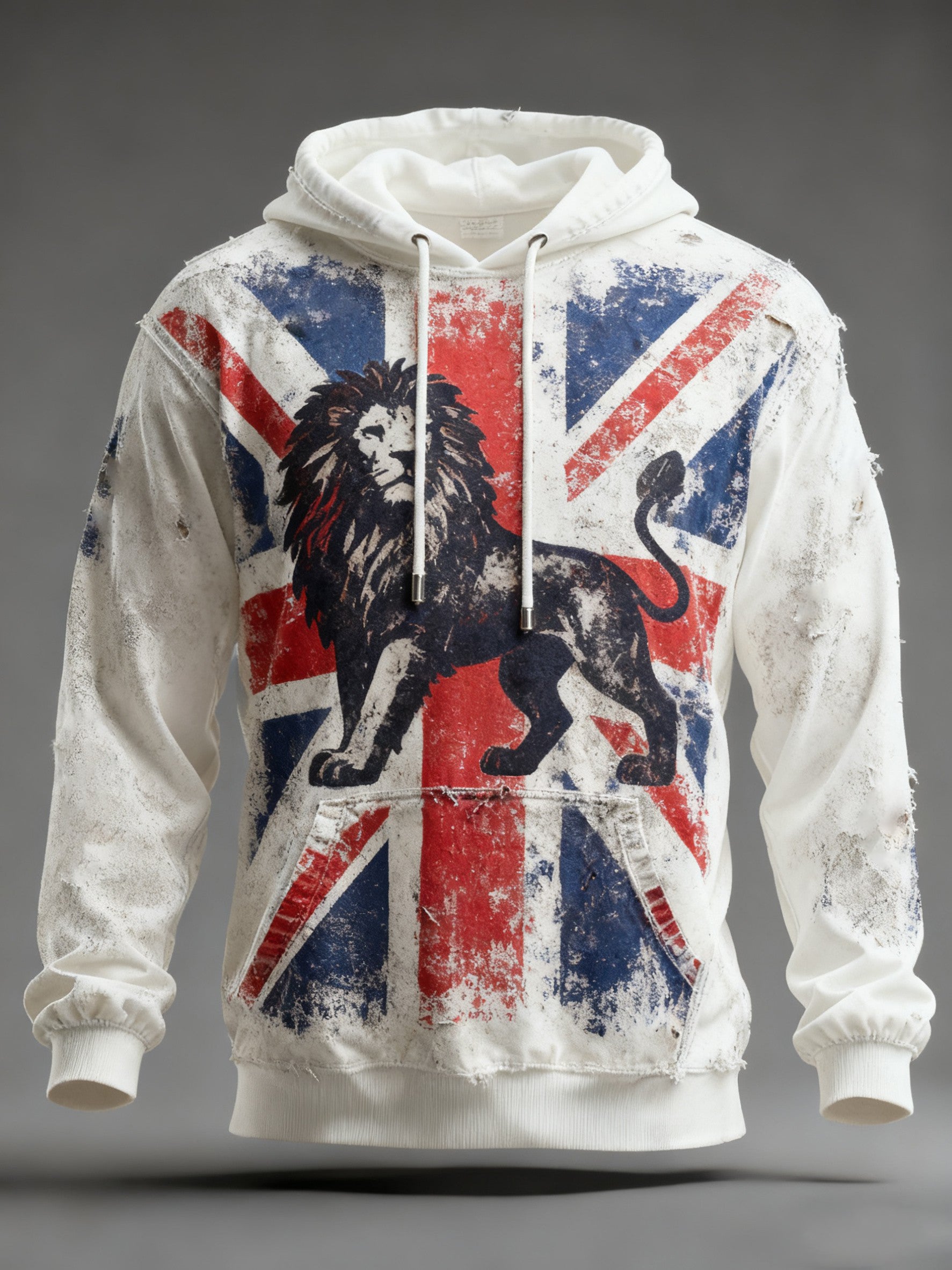 Men's Vintage England Flag Lion Printed Hoodie