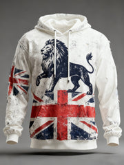 Men's Vintage England Flag Lion Printed Hoodie