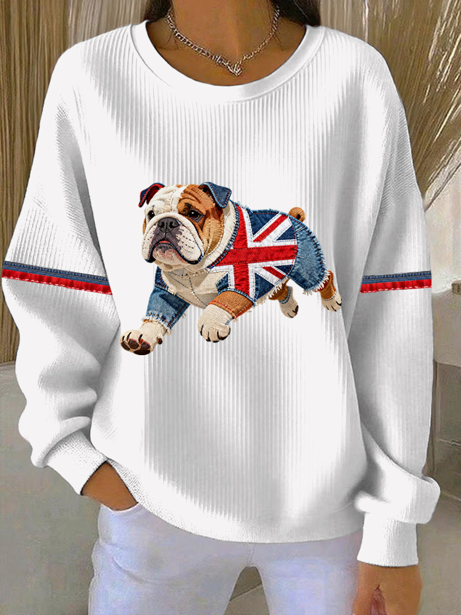 Damen-Sweatshirt im britischen Stil mit Bulldoggen-Print
