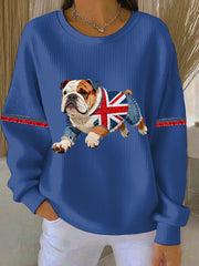 Damen-Sweatshirt im britischen Stil mit Bulldoggen-Print