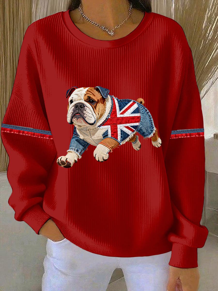 Damen-Sweatshirt im britischen Stil mit Bulldoggen-Print