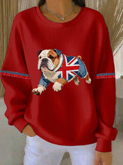 Damen-Sweatshirt im britischen Stil mit Bulldoggen-Print