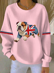Damen-Sweatshirt im britischen Stil mit Bulldoggen-Print