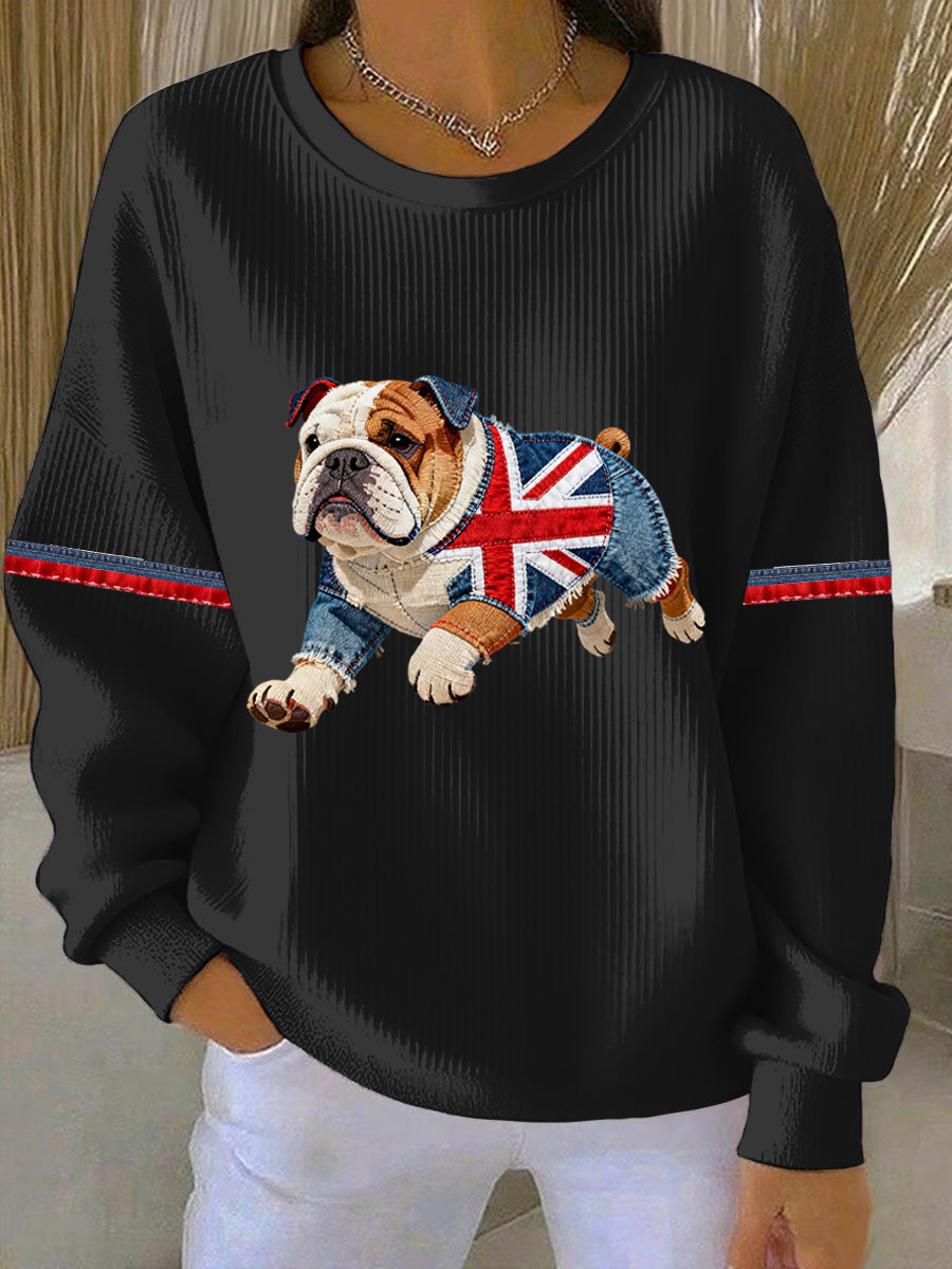 Damen-Sweatshirt im britischen Stil mit Bulldoggen-Print