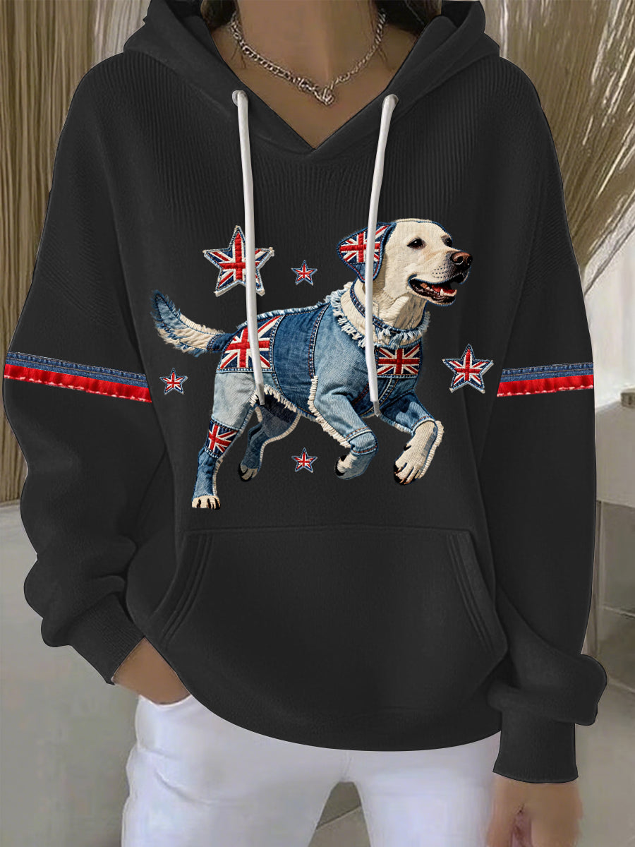 Lässiger Damen-Hoodie im britischen Stil mit Labrador-Print
