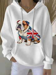 Lässiger Damen-Hoodie im britischen Stil mit Bulldoggen-Print