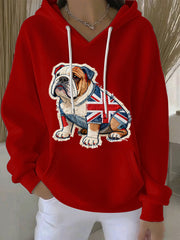 Lässiger Damen-Hoodie im britischen Stil mit Bulldoggen-Print