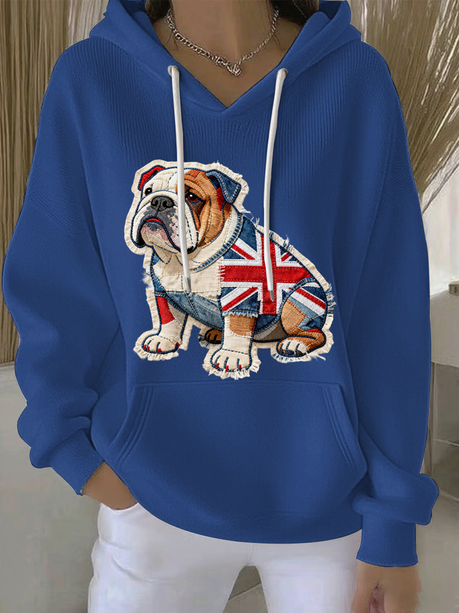 Lässiger Damen-Hoodie im britischen Stil mit Bulldoggen-Print