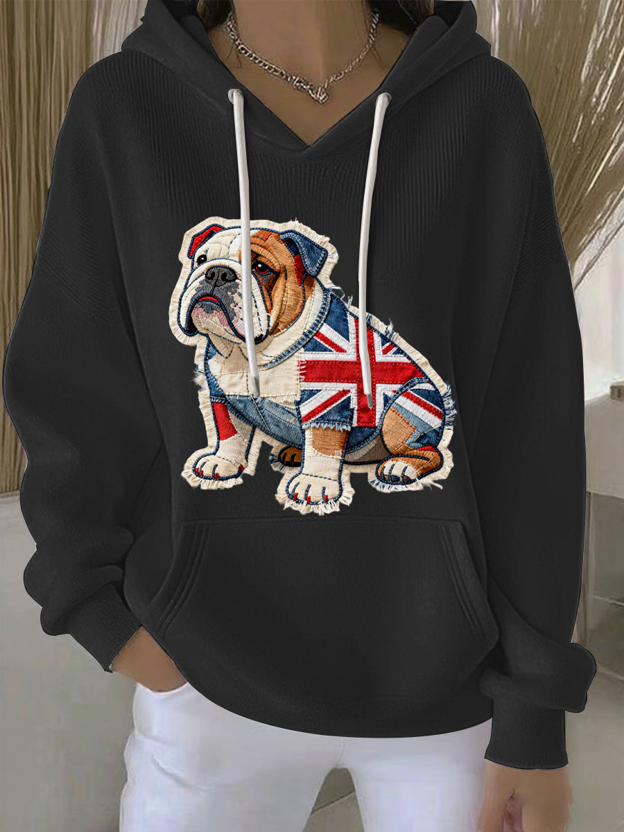 Lässiger Damen-Hoodie im britischen Stil mit Bulldoggen-Print