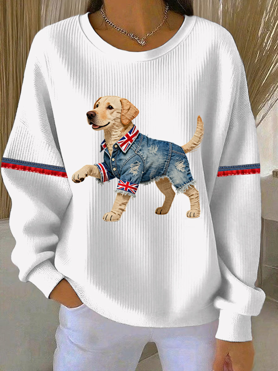 Lässiges Damen-Sweatshirt im britischen Stil mit Labrador-Print