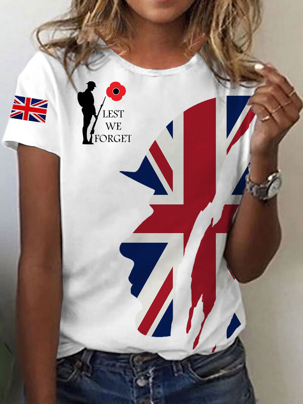 Kurzärmeliges T-Shirt zum Gedenktag der Frauen – „Damit wir nicht vergessen“.