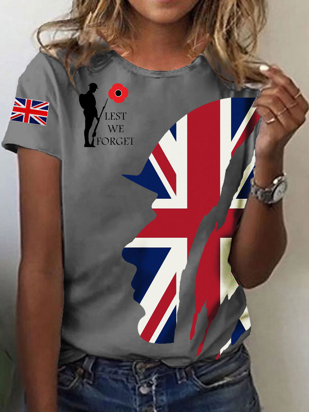 Kurzärmeliges T-Shirt zum Gedenktag der Frauen – „Damit wir nicht vergessen“.