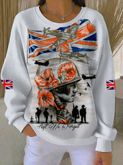 Damen-Sweatshirt mit geripptem Rundhalsausschnitt zum Gedenktag „Damit wir nicht vergessen“.
