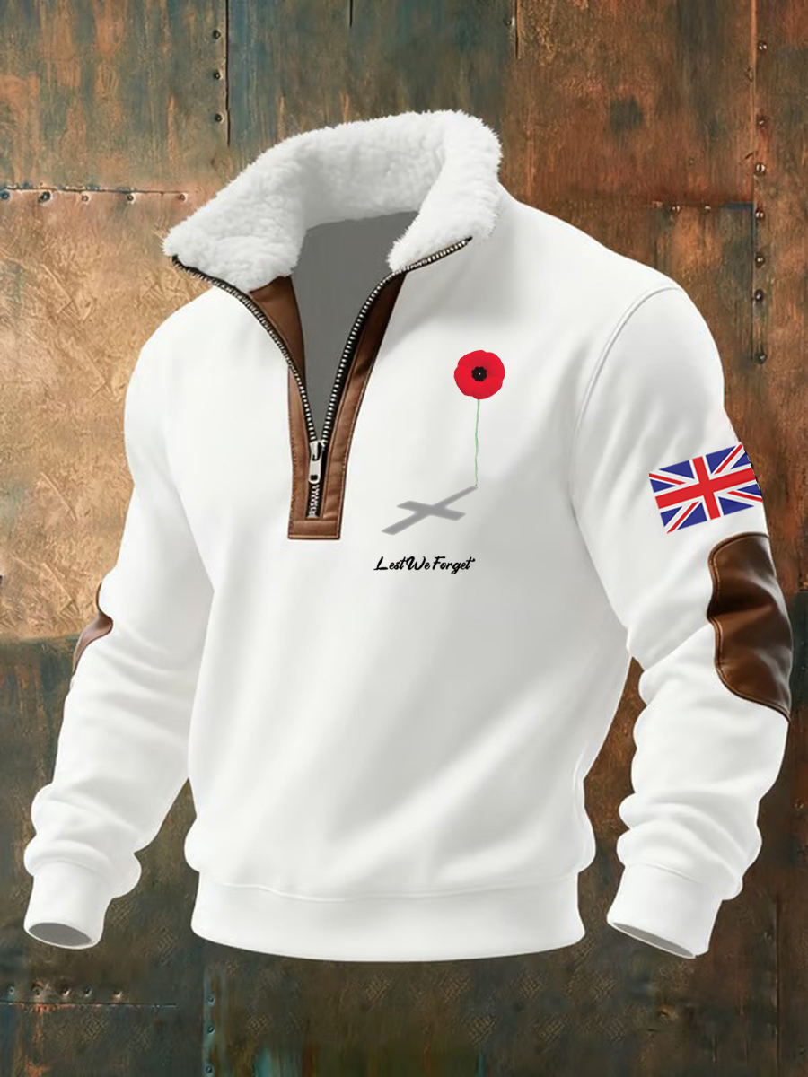 Men's Lest We Forget Printed baggy zip-up hoodie