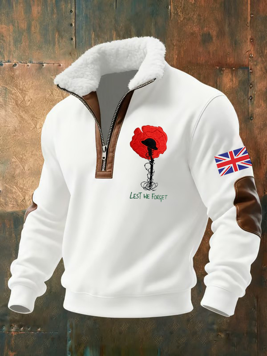 Herren-Kapuzenpullover „Lest We The Forget“ mit lockerem Reißverschluss