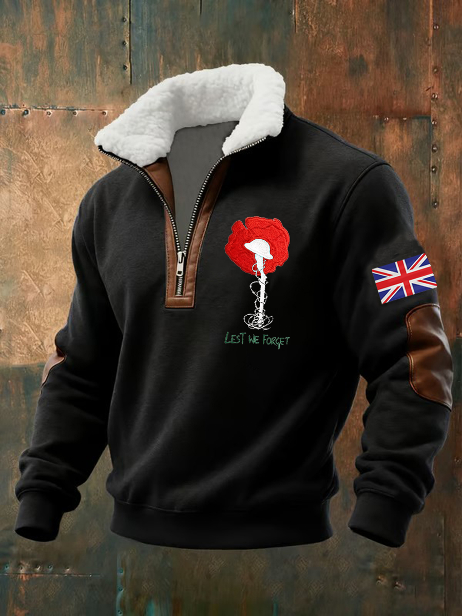Herren-Kapuzenpullover „Lest We The Forget“ mit lockerem Reißverschluss