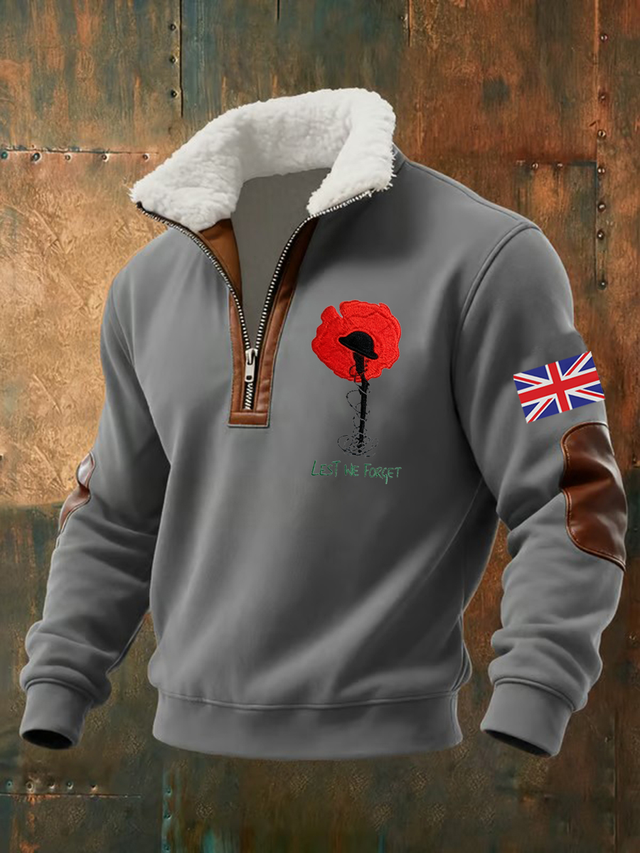 Herren-Kapuzenpullover „Lest We The Forget“ mit lockerem Reißverschluss