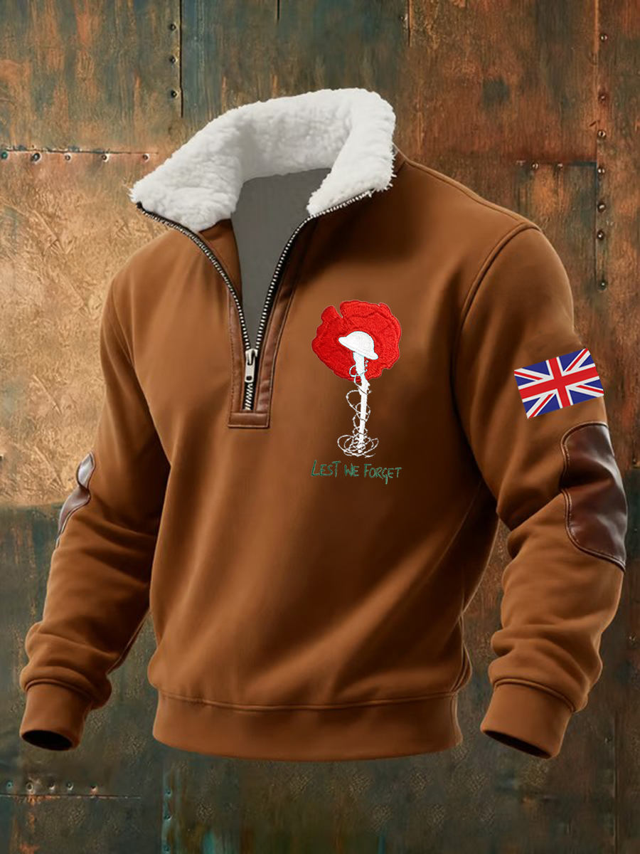 Herren-Kapuzenpullover „Lest We The Forget“ mit lockerem Reißverschluss