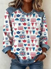 Women's British Style Pattern Patchwork Art Sweatshirt