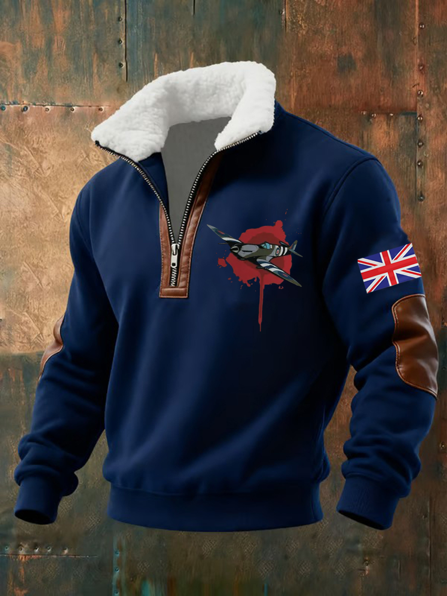 Baggy-Kapuzenpullover mit Reißverschluss im Flugzeugdesign der Royal Air Force für Herren