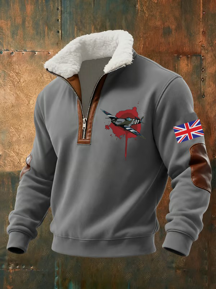 Baggy-Kapuzenpullover mit Reißverschluss im Flugzeugdesign der Royal Air Force für Herren