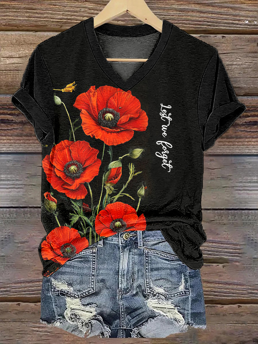 Damen-T-Shirt mit Mohnblumenmuster zum Gedenktag