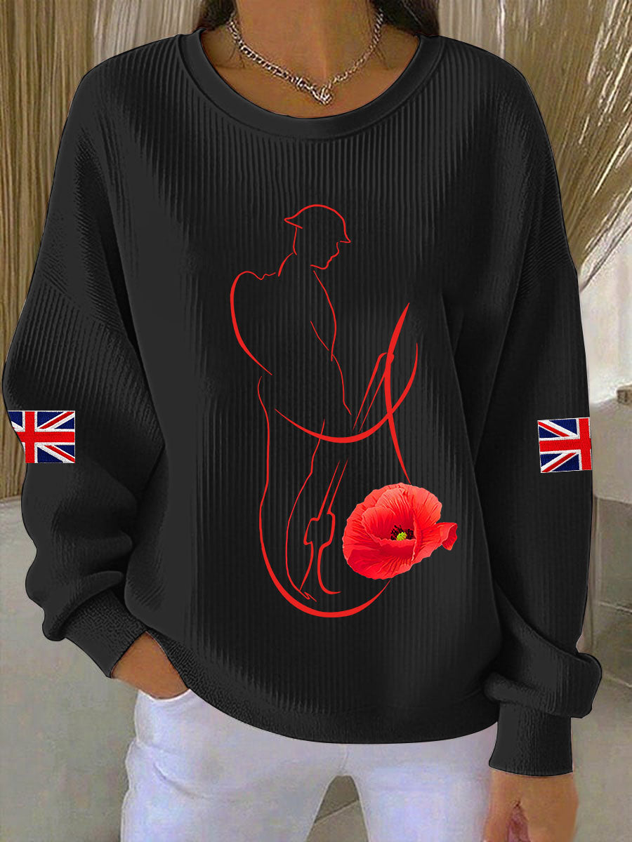 Women's Remembrance Day Lest We Forget Ribbed Round-Neck Sweatshirt