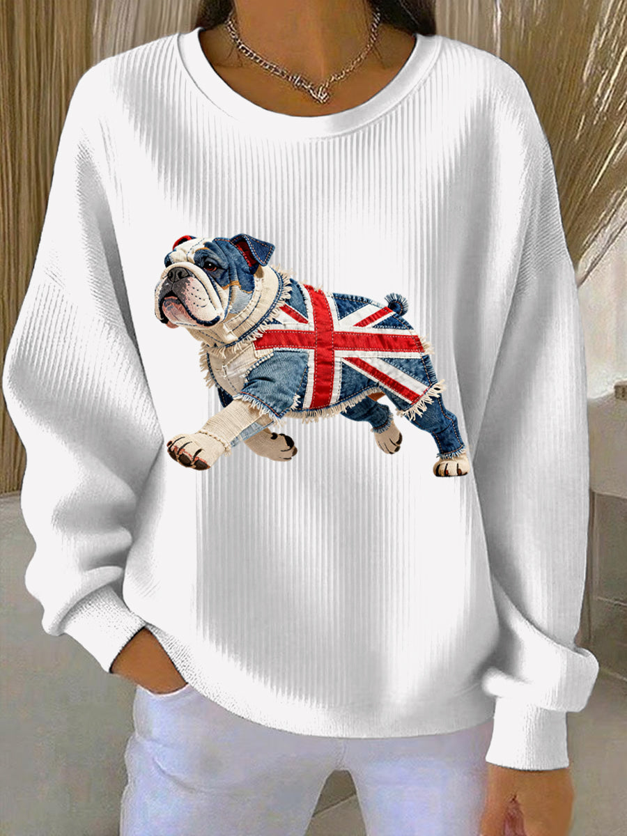 Damen-Sweatshirt im britischen Stil mit Bulldoggen-Print