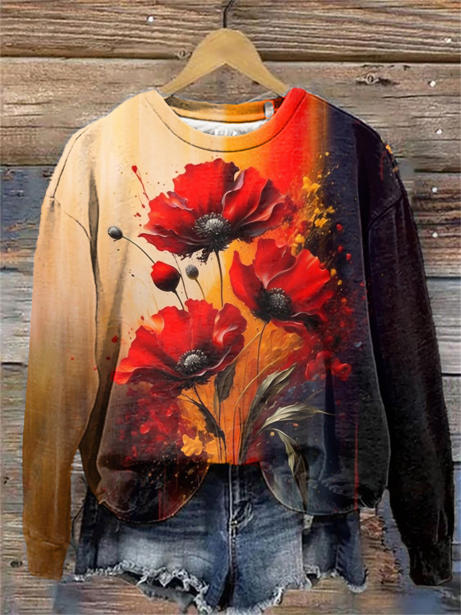 Damen-Sweatshirt mit Mohnblumenmuster zum Gedenktag