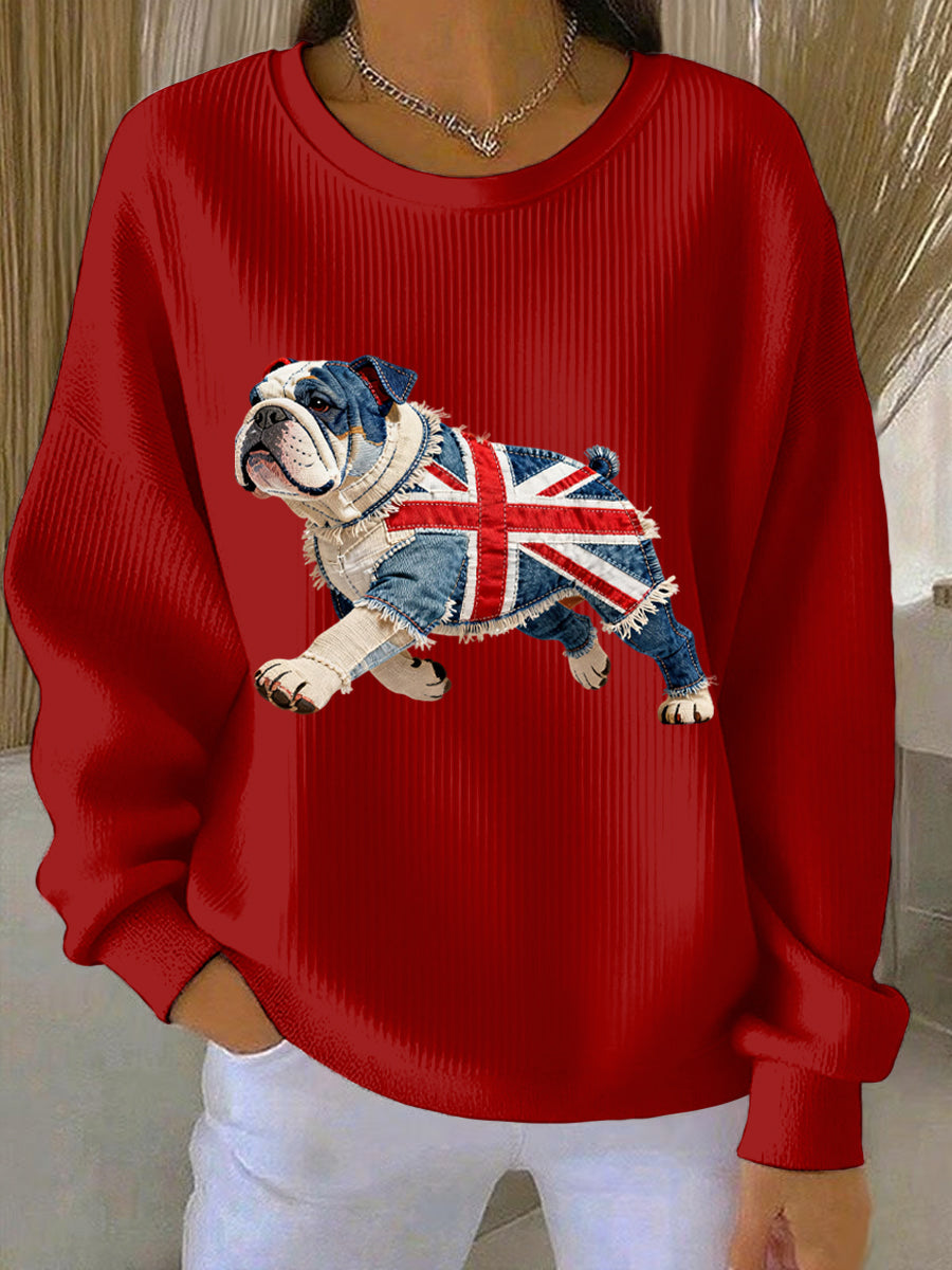 Damen-Sweatshirt im britischen Stil mit Bulldoggen-Print