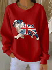 Damen-Sweatshirt im britischen Stil mit Bulldoggen-Print