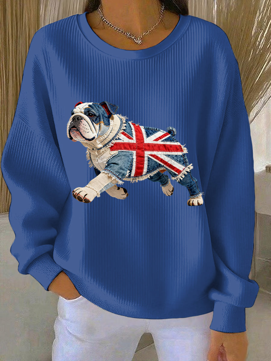 Damen-Sweatshirt im britischen Stil mit Bulldoggen-Print