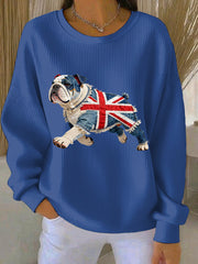 Damen-Sweatshirt im britischen Stil mit Bulldoggen-Print