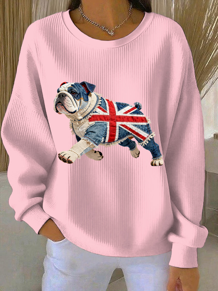 Damen-Sweatshirt im britischen Stil mit Bulldoggen-Print