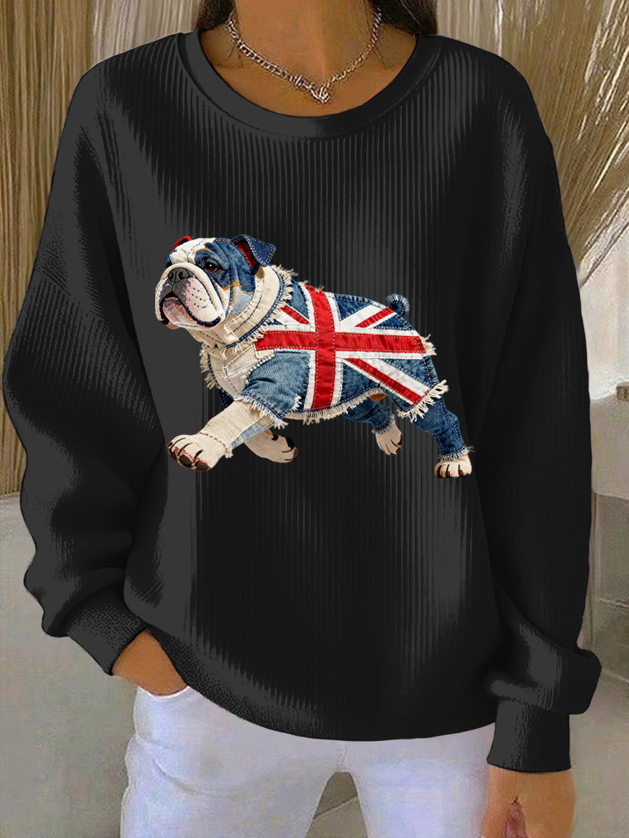 Damen-Sweatshirt im britischen Stil mit Bulldoggen-Print