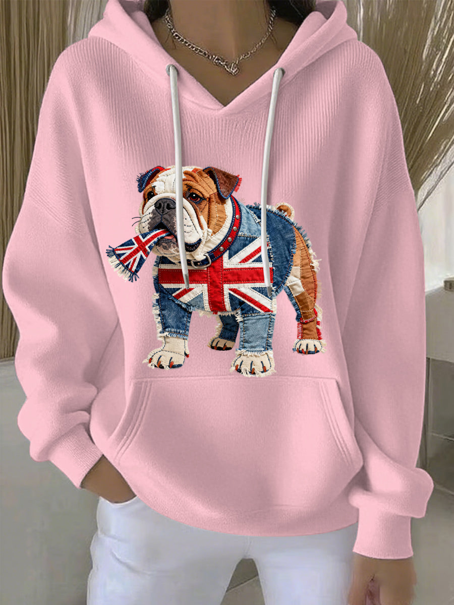 Women's British Style Bulldog Print Casual Hoodie