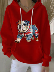 Lässiger Damen-Hoodie im britischen Stil mit Bulldoggen-Print