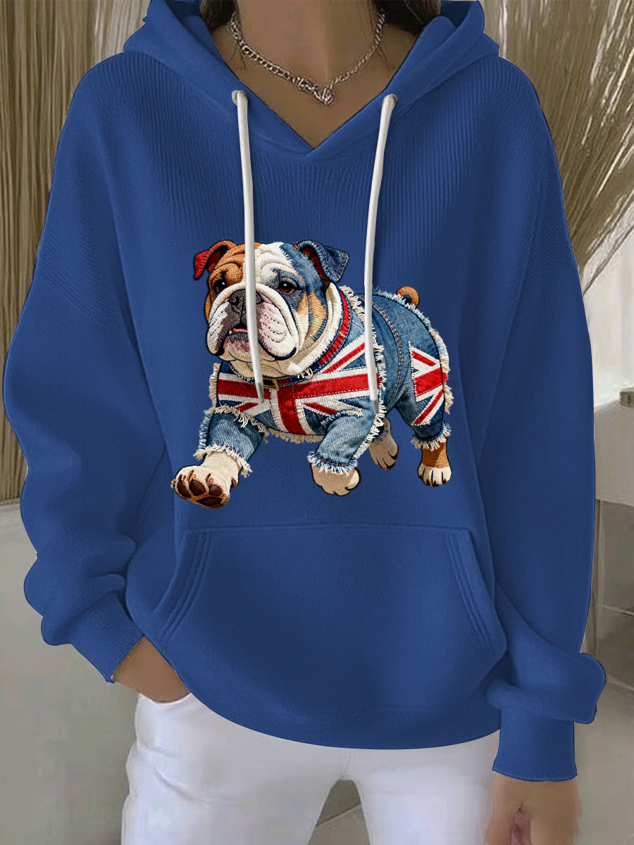 Lässiger Damen-Hoodie im britischen Stil mit Bulldoggen-Print