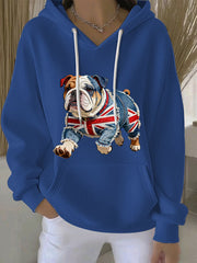 Lässiger Damen-Hoodie im britischen Stil mit Bulldoggen-Print