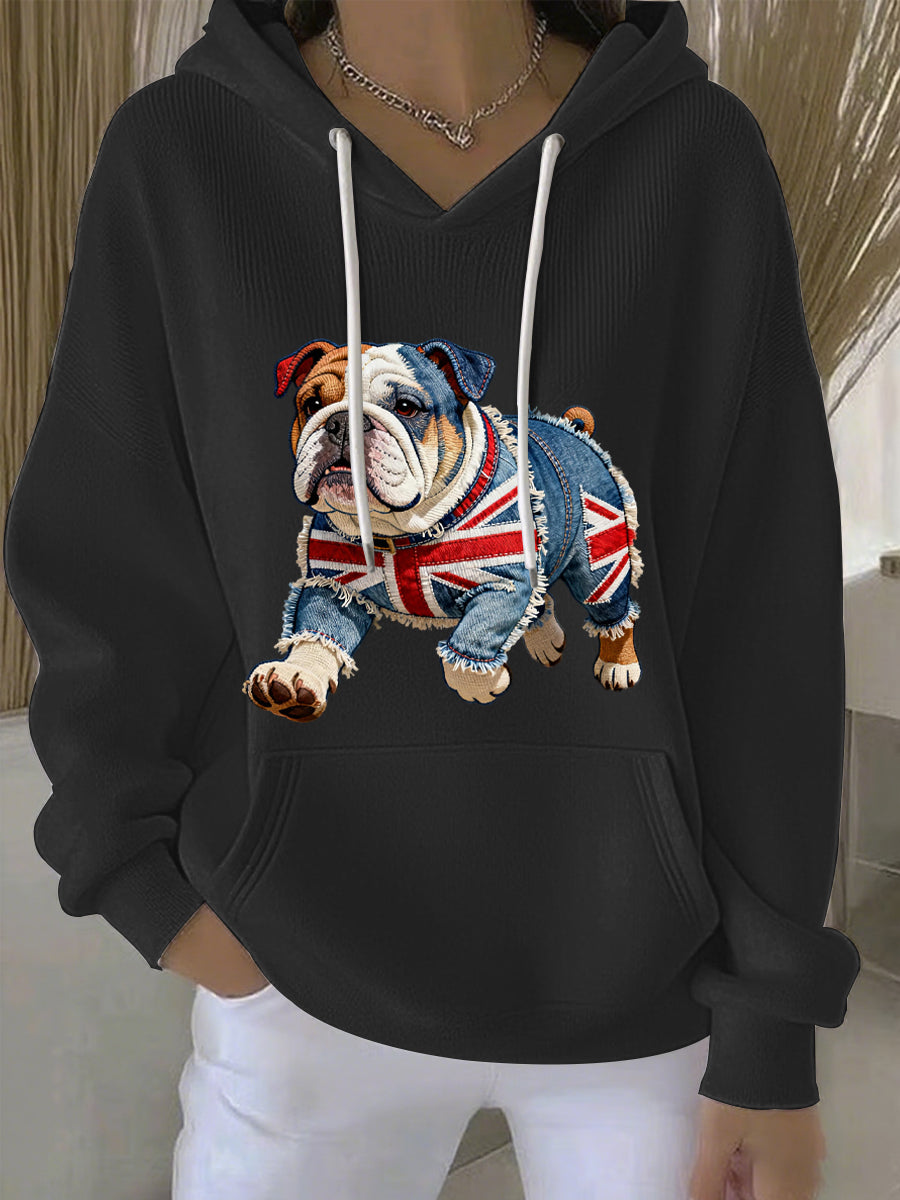 Lässiger Damen-Hoodie im britischen Stil mit Bulldoggen-Print