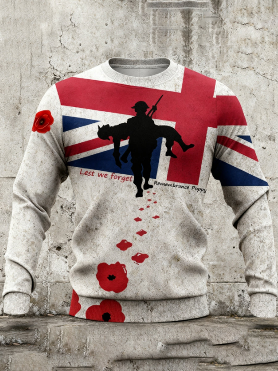 Herren-Sweatshirt mit Rundhalsausschnitt und britischem Armeeflaggenmotiv zum Gedenktag