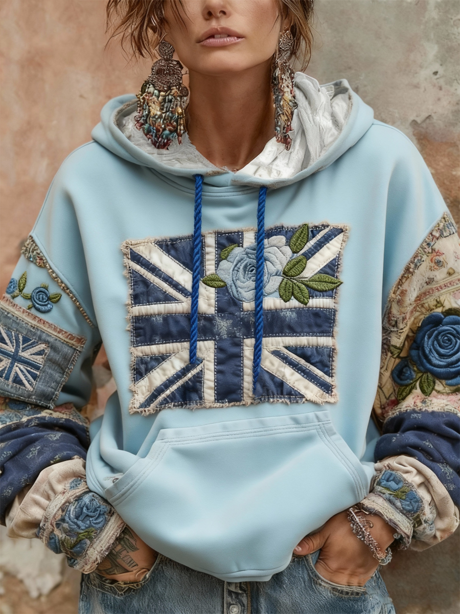 Damen-Hoodie mit Union-Jack- und Blumenmuster