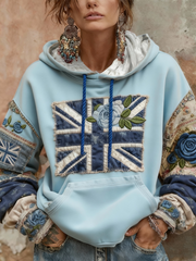 Damen-Hoodie mit Union-Jack- und Blumenmuster
