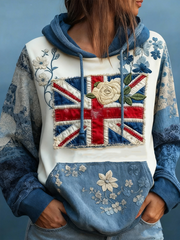 Damen-Hoodie mit Union-Jack- und Blumenmuster