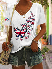 Women's Union Jack Butterfly V-neck T-shirt
