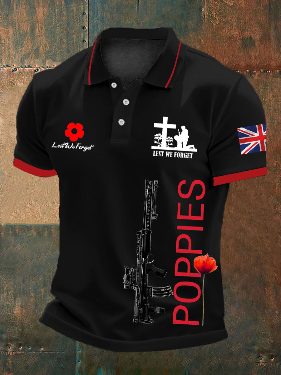 Men's British SA80 and poppies print polo shirt