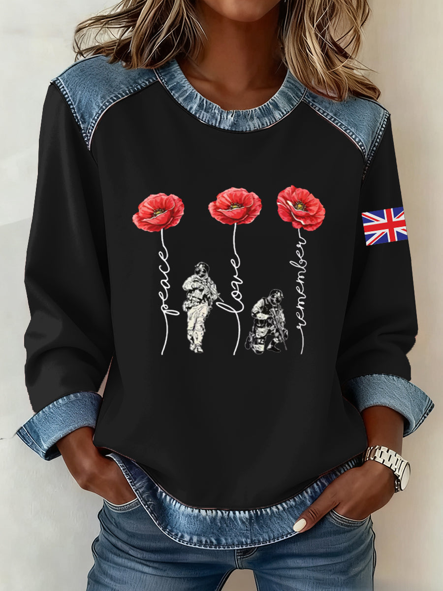 Women's Remembrance Day Pattern Patchwork Sweatshirt