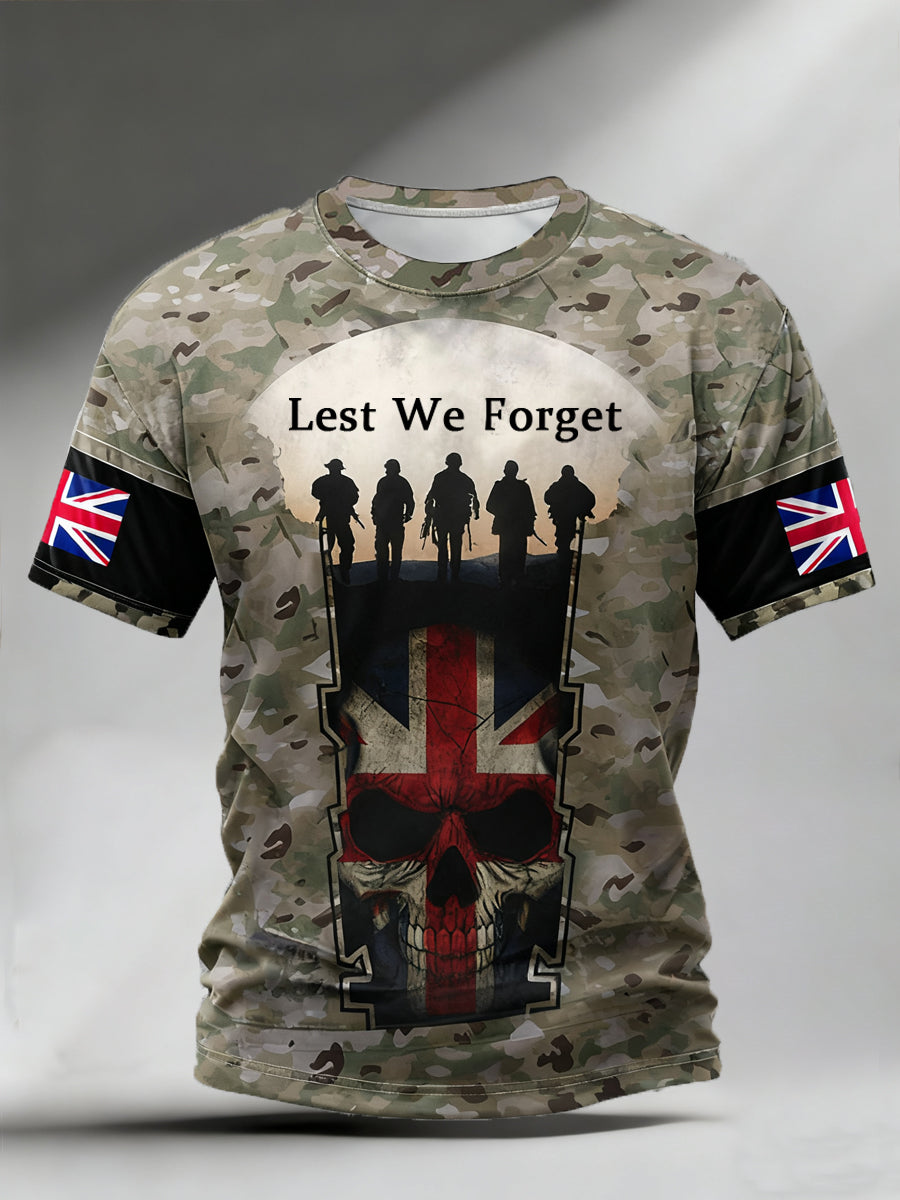 Men's Lest We Forget Veterans UK Flag Camouflage Print Casual Tee
