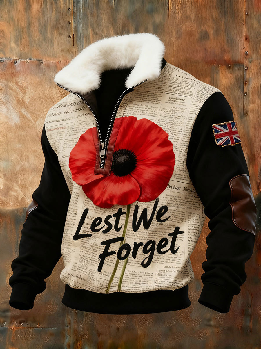Men's Remembrance Day Lest We Forget Baggy Zip-up Hoodie
